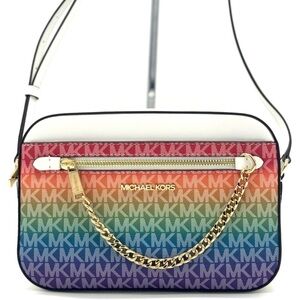 Michael Kors Jet Set Large Rainbow Signature Logo Crossbody Bag Rainbow